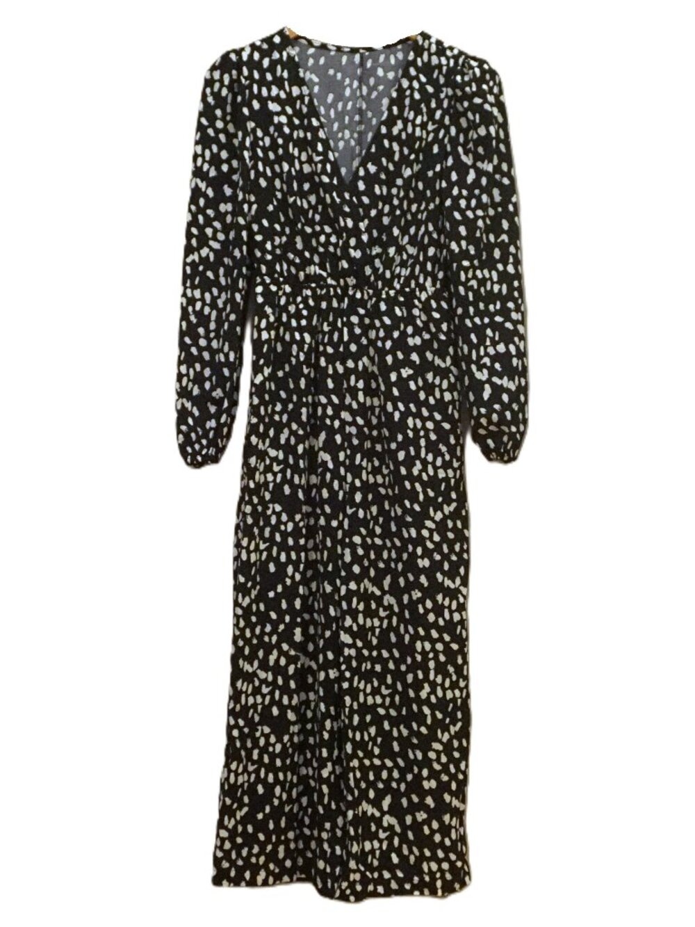 CupShe Black Long Sleeve Jump Suit with Abstract White Dot Pattern Women’s XS